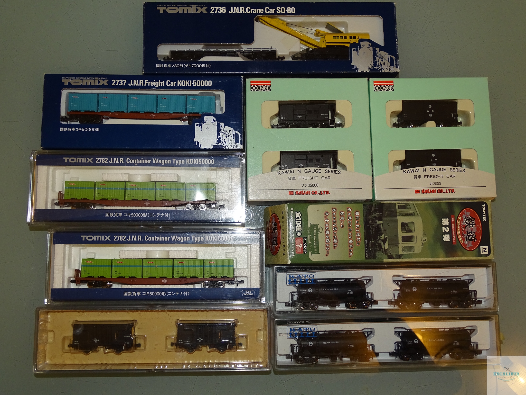 N GAUGE - GROUP OF JAPANESE OUTLINE FREIGHT WAGONS - by TOMIX, KATO, KAWAI etc - VG/E in G/VG