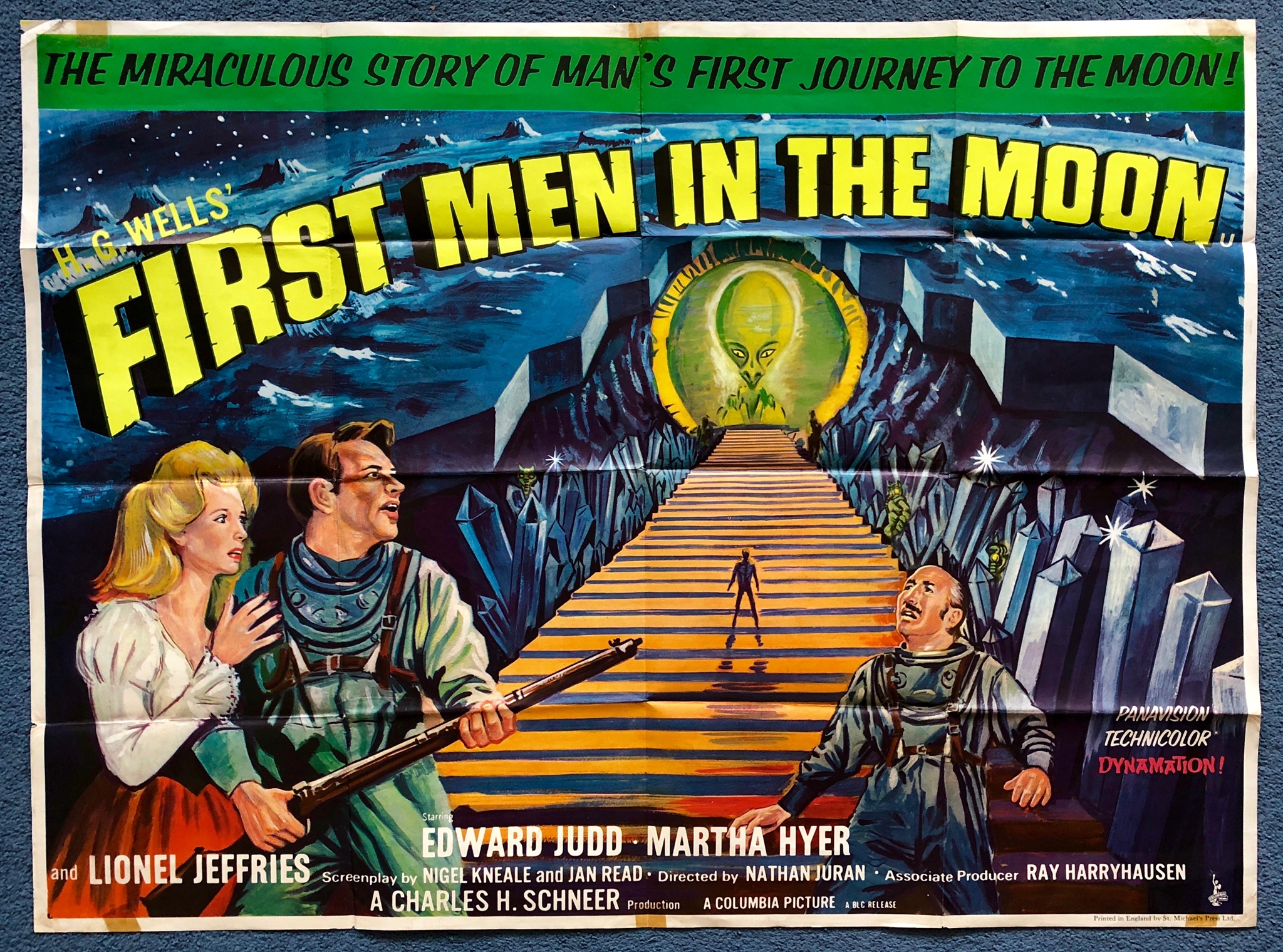 FIRST MEN IN THE MOON (1964) - UK Quad Film Poster - Fantasy Artwork for this Ray Harryhausen &