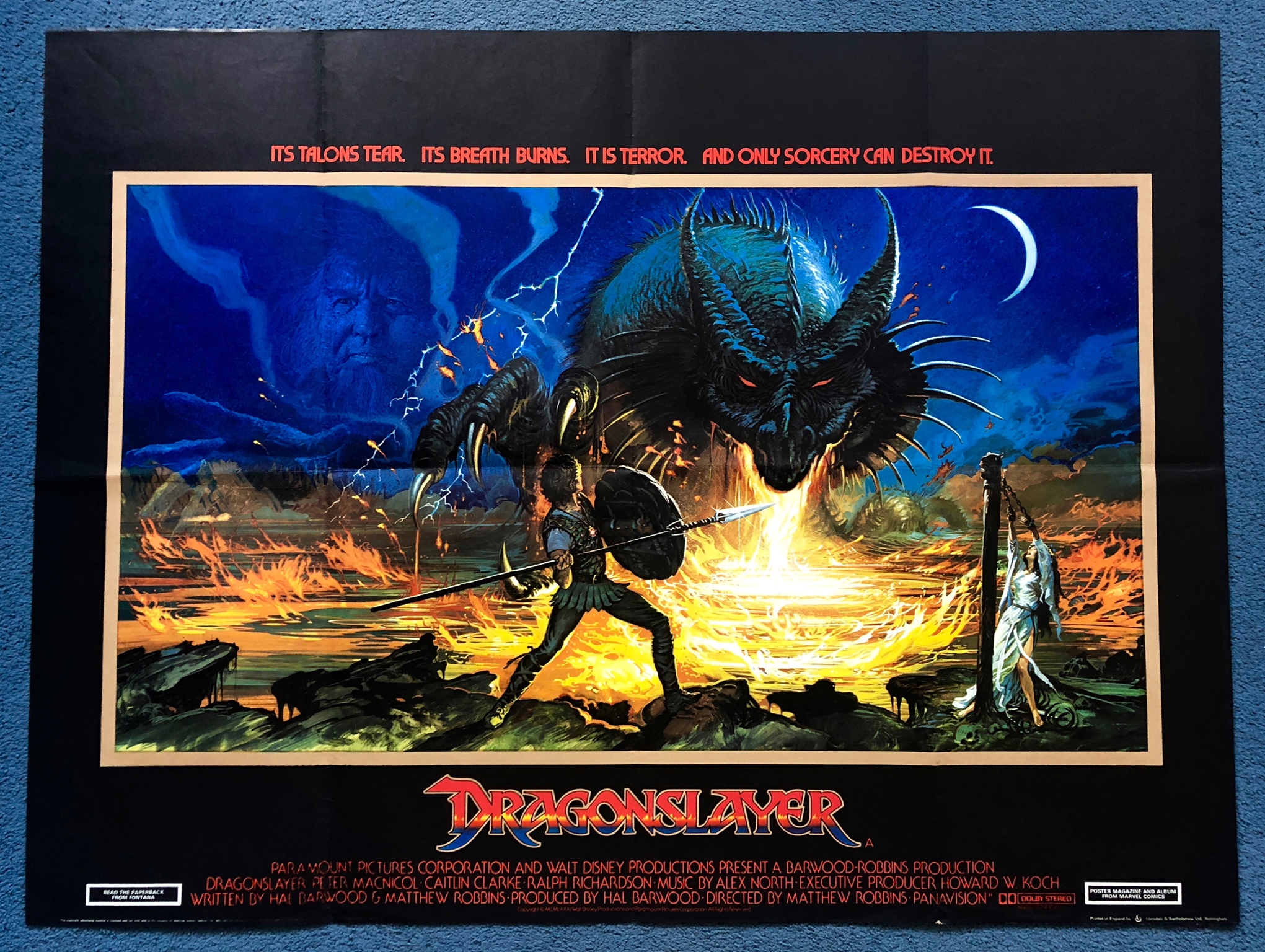 DRAGONSLAYER (1981) UK Quad Film Poster - BRIAN BYSOUTH artwork - 30" x 40" (76 x 101.5) - Folded (