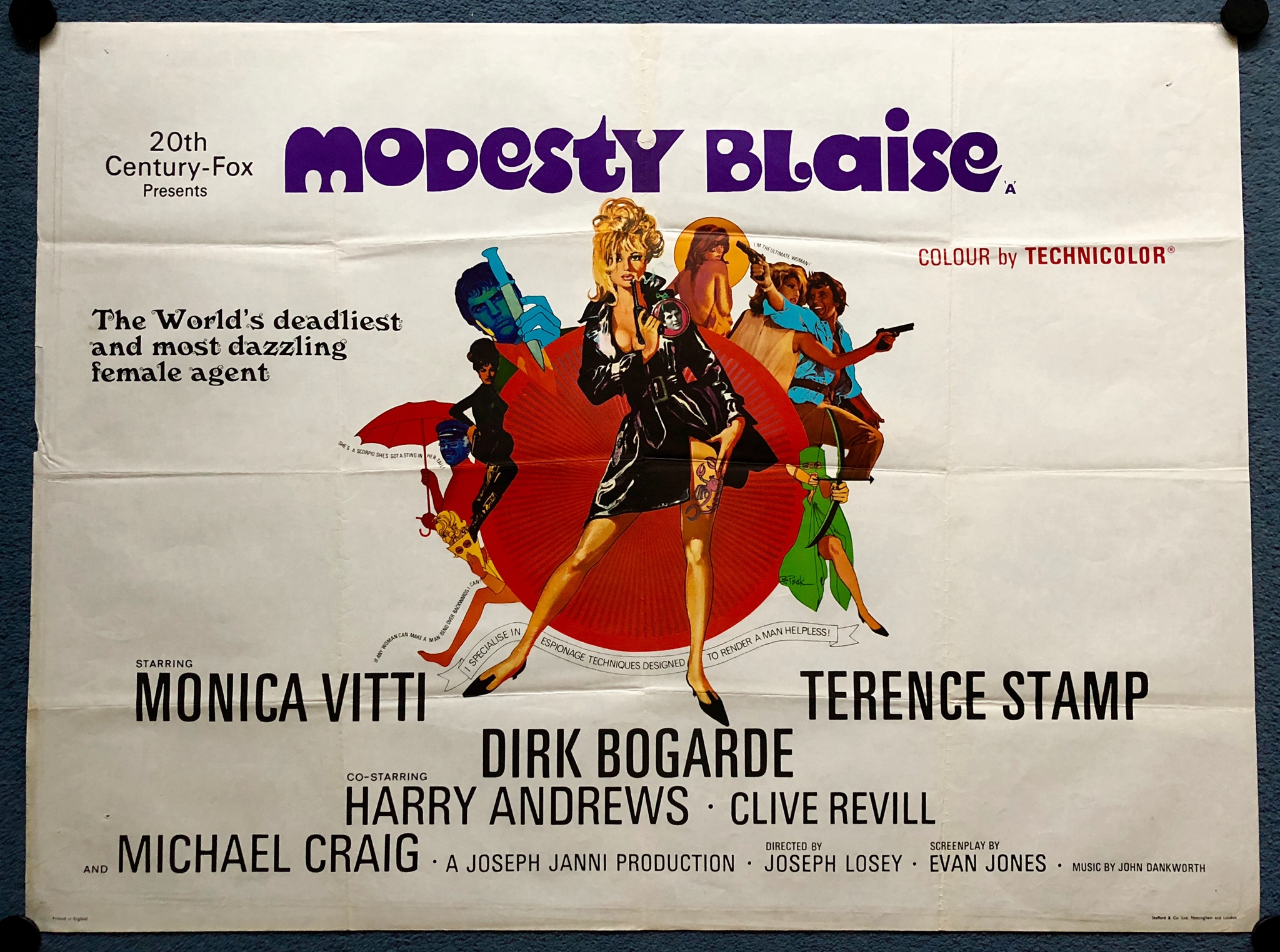 MODESTY BLAISE (1966) - UK Quad Film Poster - Bob Peak artwork of MONICA VITTI - Folded (as