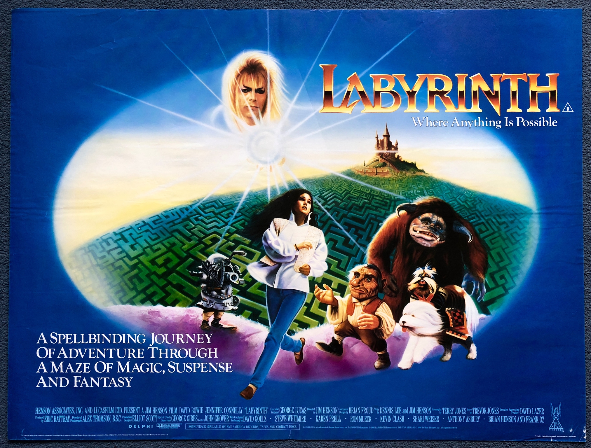 LABYRINTH (1986) - UK Quad Film Poster - DAVID BOWIE - Cliff Miller artwork - 30" x 40" (76 x 101.5)
