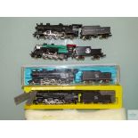 N GAUGE - GROUP OF AMERICAN OUTLINE STEAM LOCOS by ATLAS, RIVAROSSI etc - VG (1 boxed in G box, 3