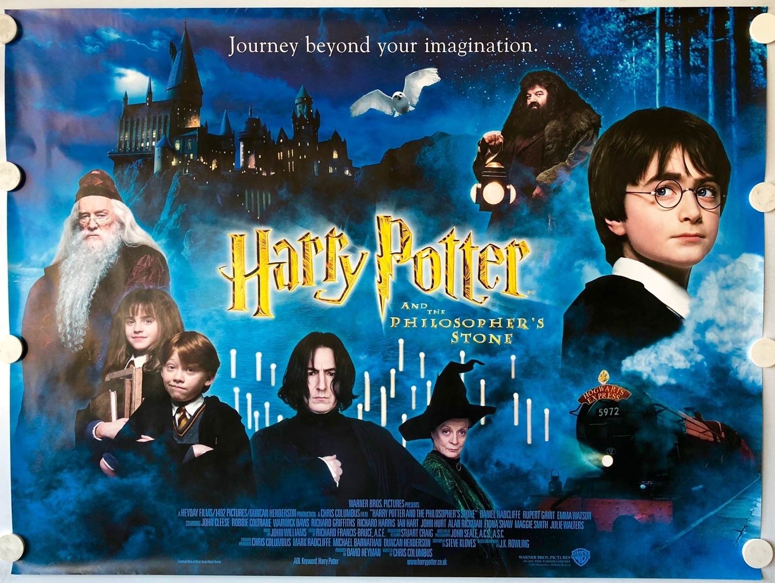 HARRY POTTER & THE PHILOSOPHER'S STONE (2001) -UK Quad Film Poster - Main Design featuring Cast,