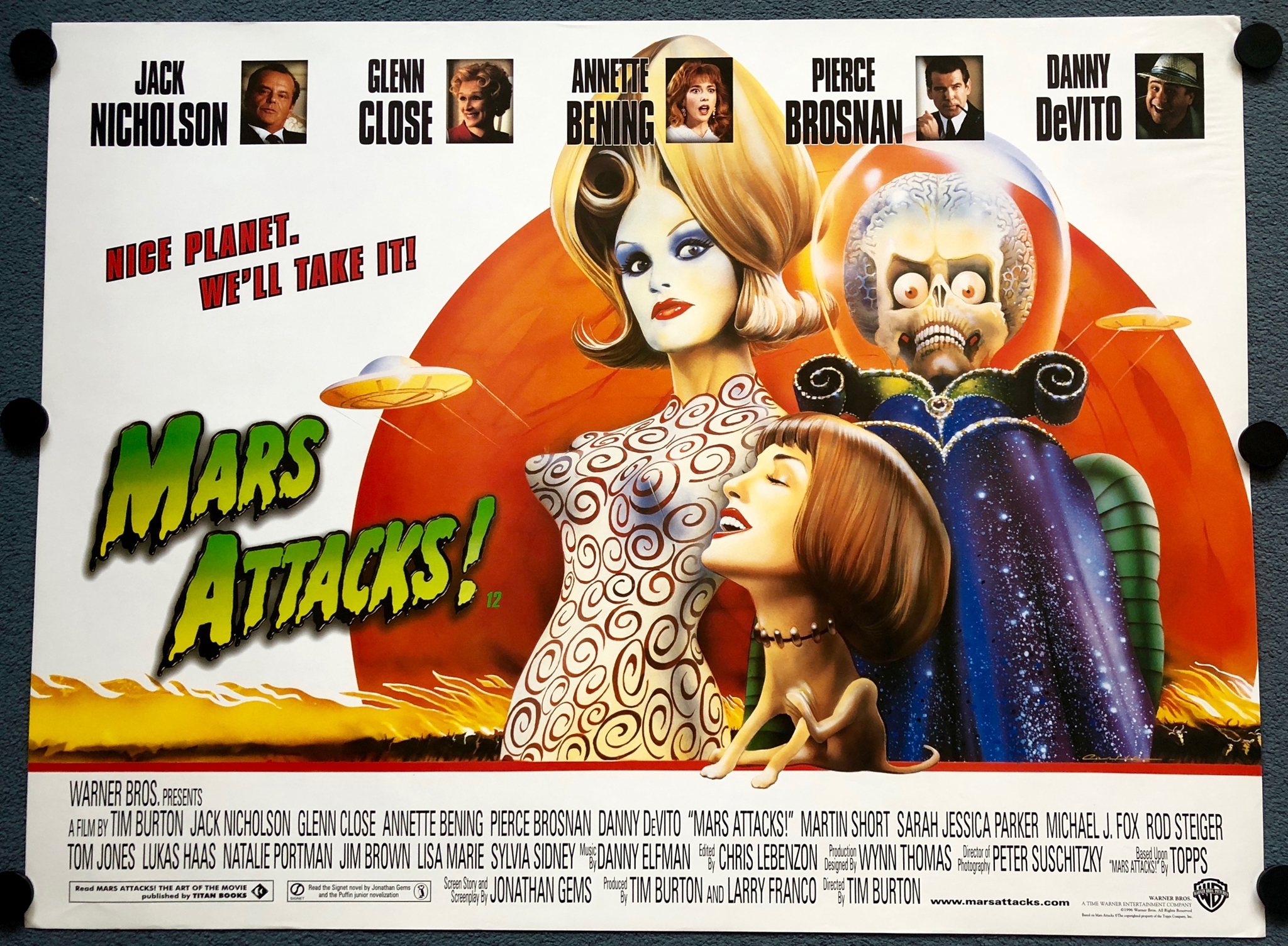 MARS ATTACKS (1996) - UK Quad Film Poster - TIM BURTON - Philip Castle design - 30" x 40" (76 x