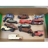 SMALL SELECTION OF PRE AND EARLY POST WAR DINKY CARS AND VANS - in playworn condition - F/G
