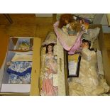 A group of six Artist Dolls to include: FRANKLIN HEIRLOOM DOLLS : 'Tea at The Ritz' (boxed)and 'Bébé