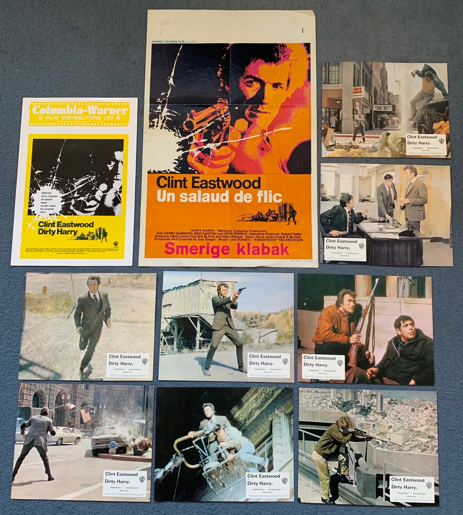 DIRTY HARRY (1971) - Lot x 3 - CLINT EASTWOOD - To include full set of 8 x British/UK Front of House