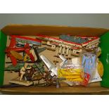 A collection of tinplate toys, together with some wooden ships and lead figures as lotted - F/G -