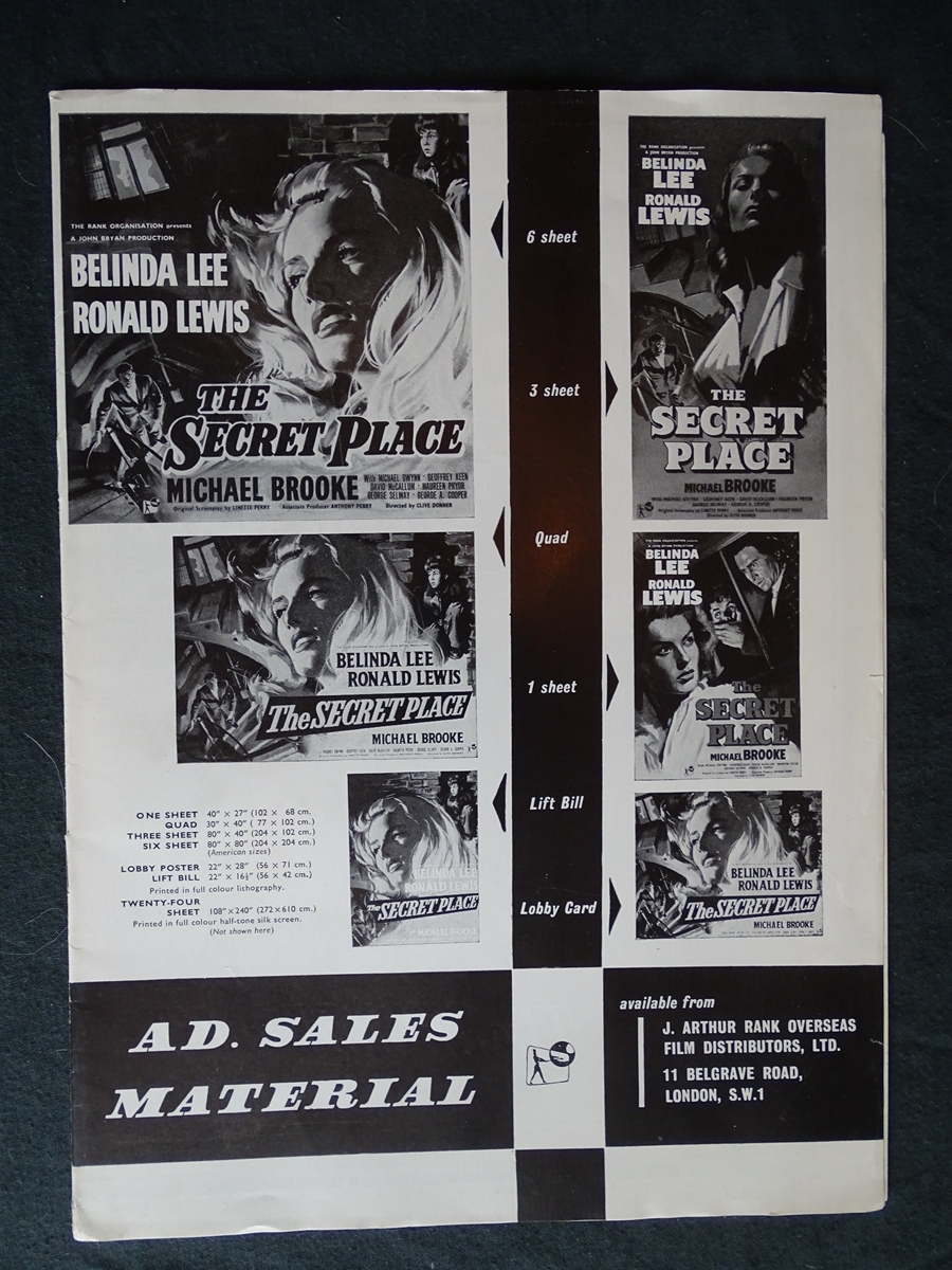 THE SECRET PLACE (1957) - MOVIE LIFT BILL (22" x16.5” - 56cm x 42cm) - contained within ad sales - Image 2 of 2