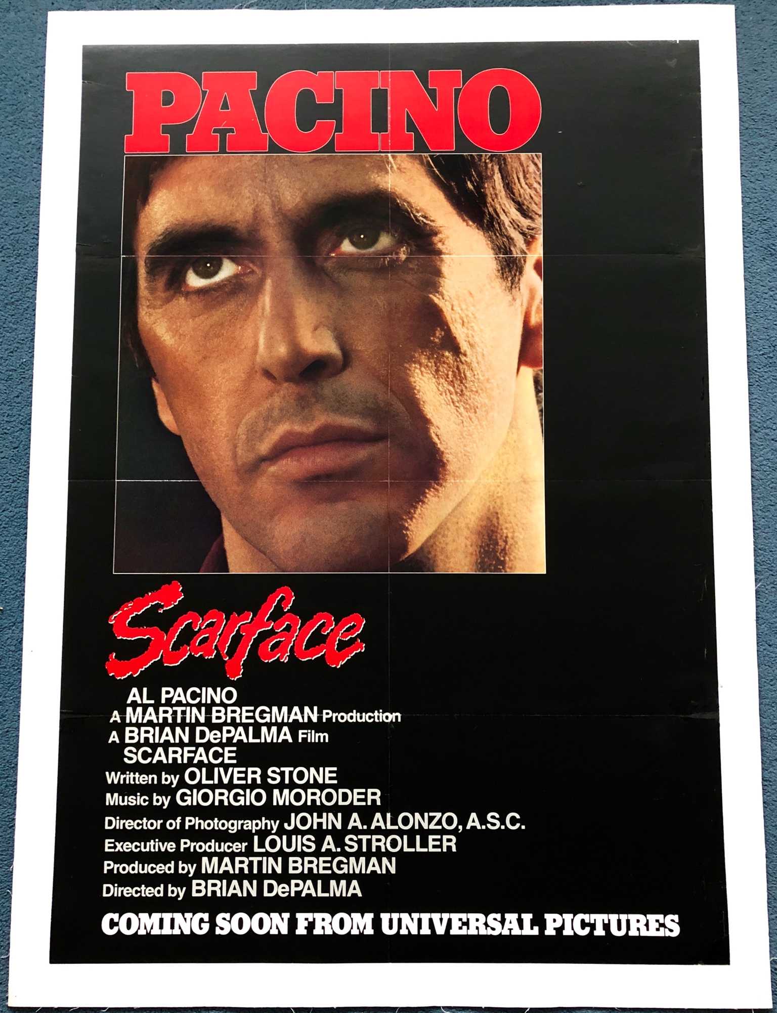 SCARFACE (1983) - US One Sheet Movie Poster - Al Pacino - Advance 'Coming Soon' - (27" x 41" - 68.