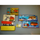 A mixed group of vintage diecast models to include a Dinky 925 Leyland Dump Truck (F - part