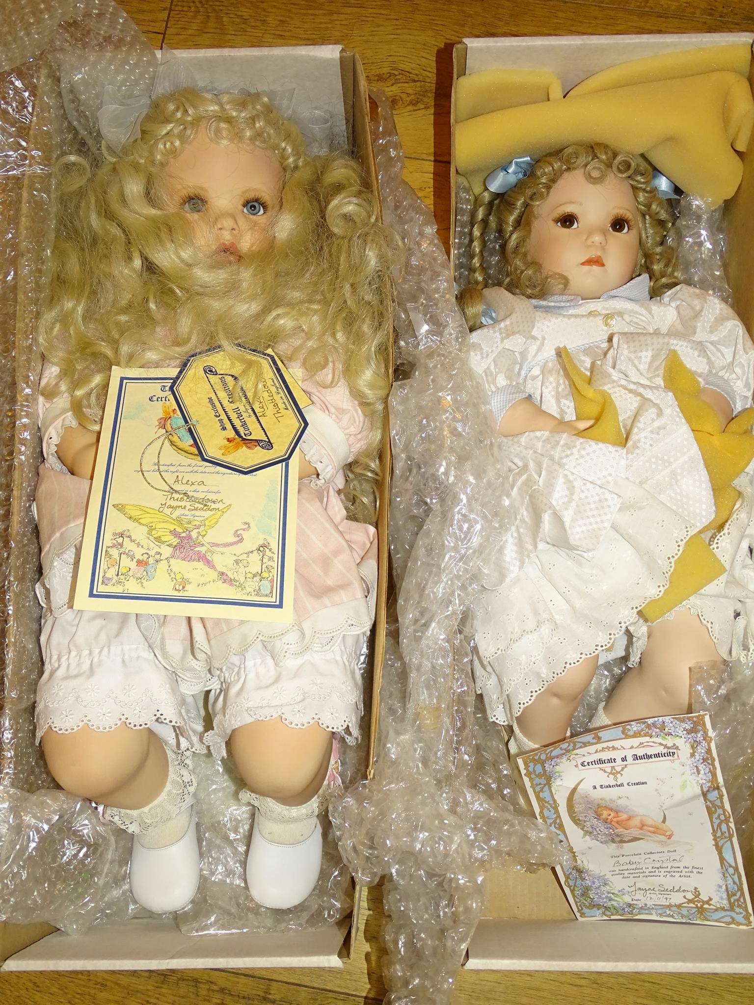 A pair of TINKERBELL CREATIONS / JAYNE SEDDON Artist Dolls 'Baby Crystal' and 'Alexis' - 24" as