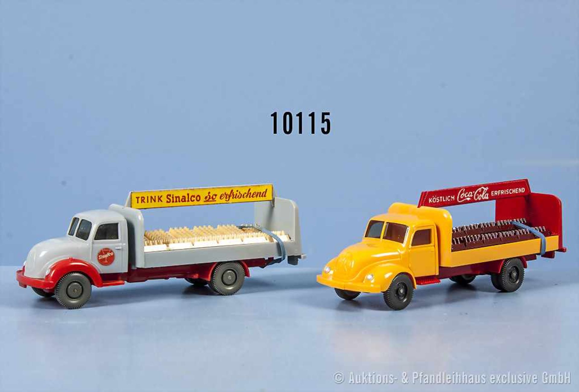 Konv. 2 Wiking H0 Liefer-Lkw, dabei 903 Sinalco Getränkewagen Magirus Sirius und 904 Coca-Cola