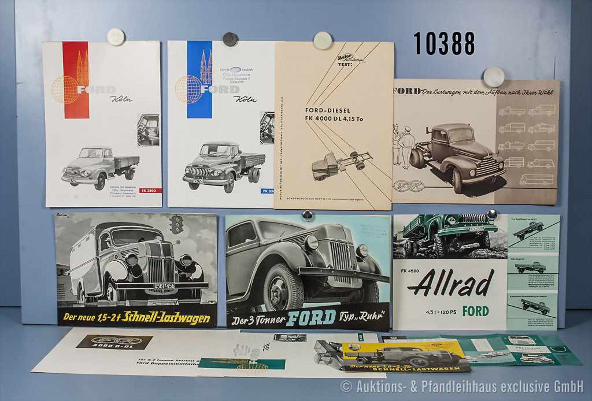 Konv. 11 alte original Ford Prospekte, Falt- und Werbeblätter für Lkw, dabei für Schnell-