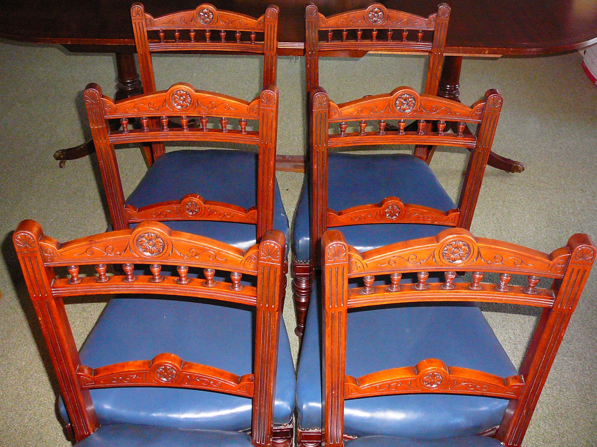 Set of six Victorian mahogany galleried bar back dining chairs - Image 4 of 4