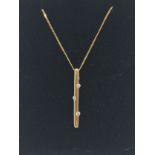 9ct gold bar pendant with diamonds (0.03ct) on chain