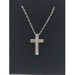 9ct white gold diamond set (0.13ct) cross and chain