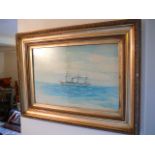 Framed unsigned watercolour of HMS Beagle