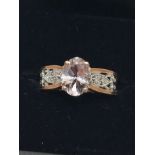 9ct rose gold ring set with rose quartz and diamonds (sz P)