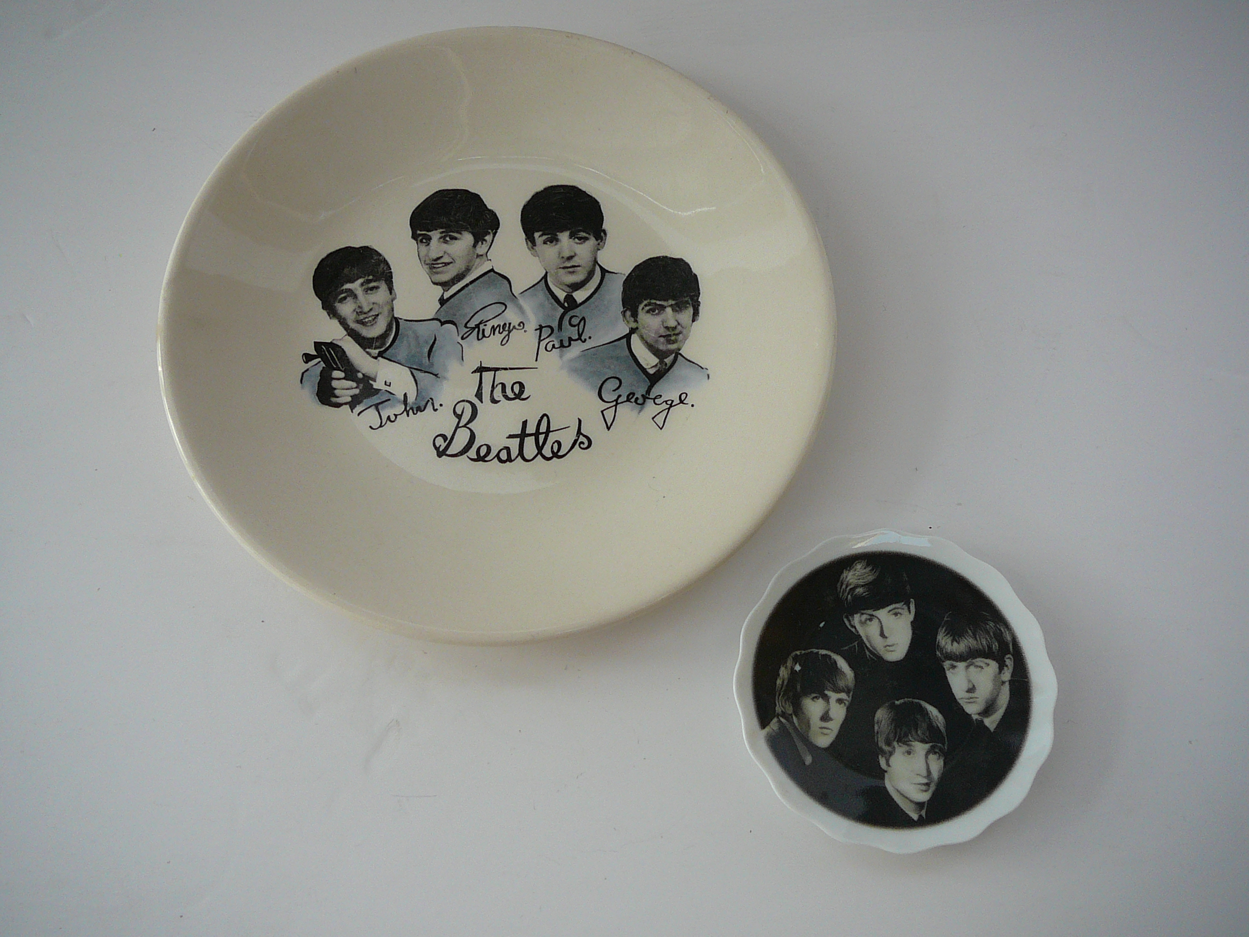 Two commemorative plates transfer printed with images of The Beatles