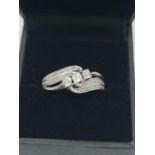 Silver and diamond ring (sz S)