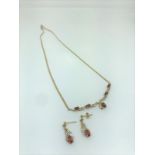 9ct gold garnet necklace and earring suite