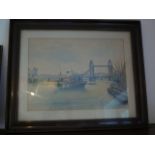 Framed watercolour of tower bridge (signed R Mear)