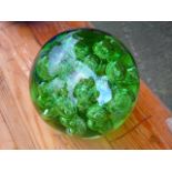 Large green glass bubble weight