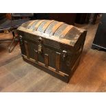 American tooled and batoned travel trunk