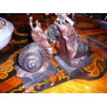 Pair of bronze snail bookends