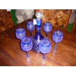 Cobalt blue cut glass decanter set