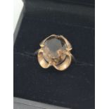 9ct gold smokey quartz dress ring (sz P.5)