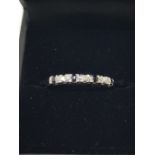 9ct white gold sapphire and diamond half eternity ring (sz L.5)