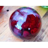 Large ruby glass bubble weight