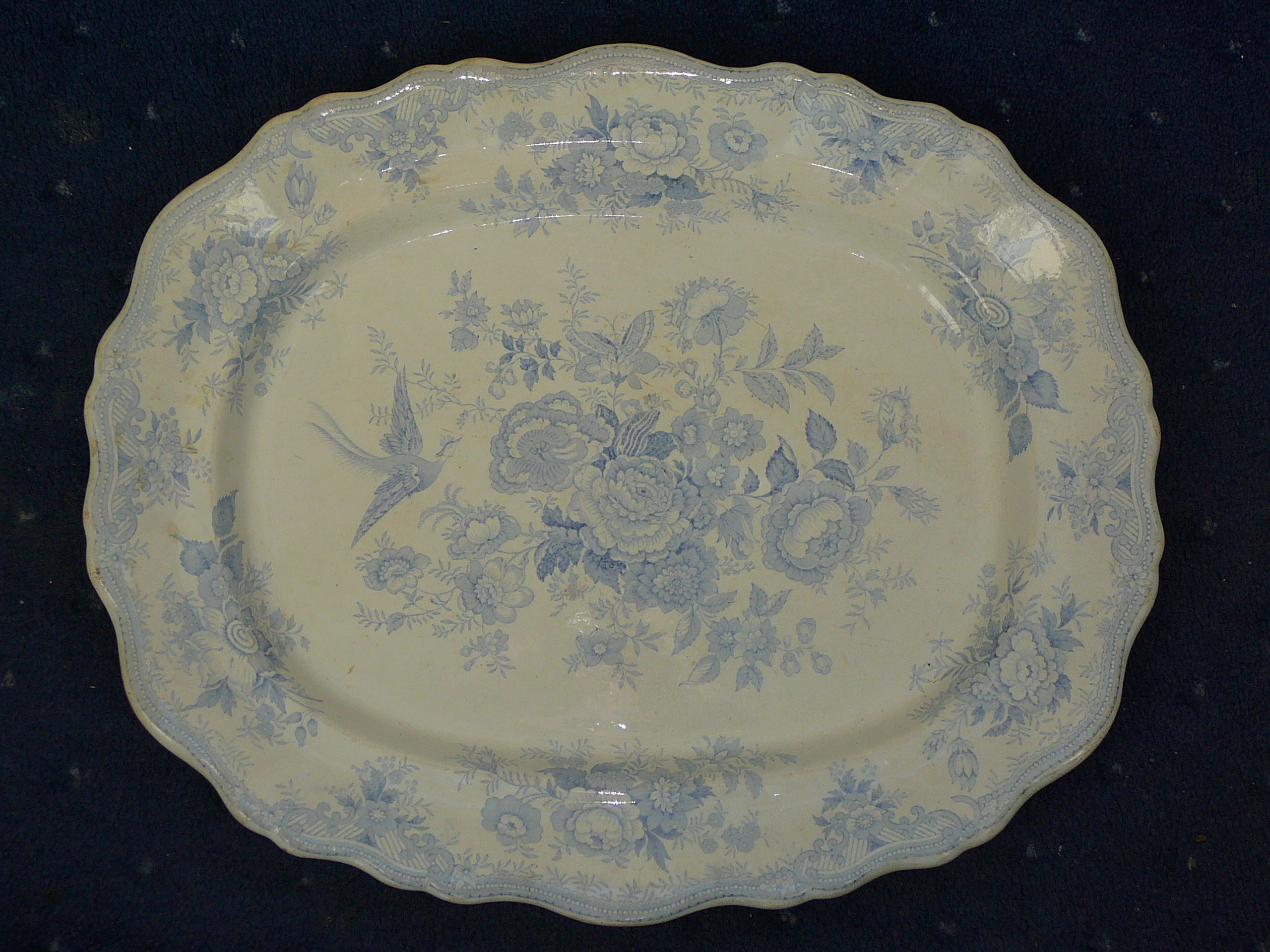 Large blue and white Asiatic Pheasant pattern meat plate