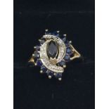 9ct gold sapphire and diamond cluster ring (sz N)