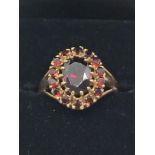 9ct gold garnet cluster ring (sz N)