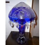 Cobalt blue cut glass lamp