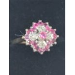 9ct gold ruby and diamond cluster ring