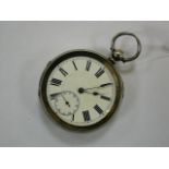 Gents white metal (0.935) openface pocketwatch with enamel dial having second inset seconds dial and