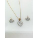 9ct gold and crystal pendant and earrings set