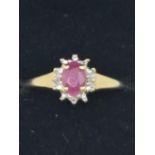 9ct gold ruby and diamond ring