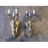 Pair of cast brass wall sconces