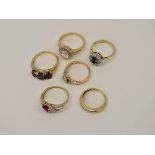 Mixed 9ct gold rings - all hallmarked hallmarked including illusion diamonds