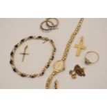 Mixed items 9ct gold hallmarked and non-hallmarked including watch, rings, bracelets and necklets