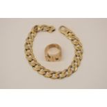 Gents ring 9ct non-hallmarked Gold curb bracelet 9ct non-hallmarked