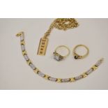 9ct gold (two-tone and standard) bracelet, necklet and rings