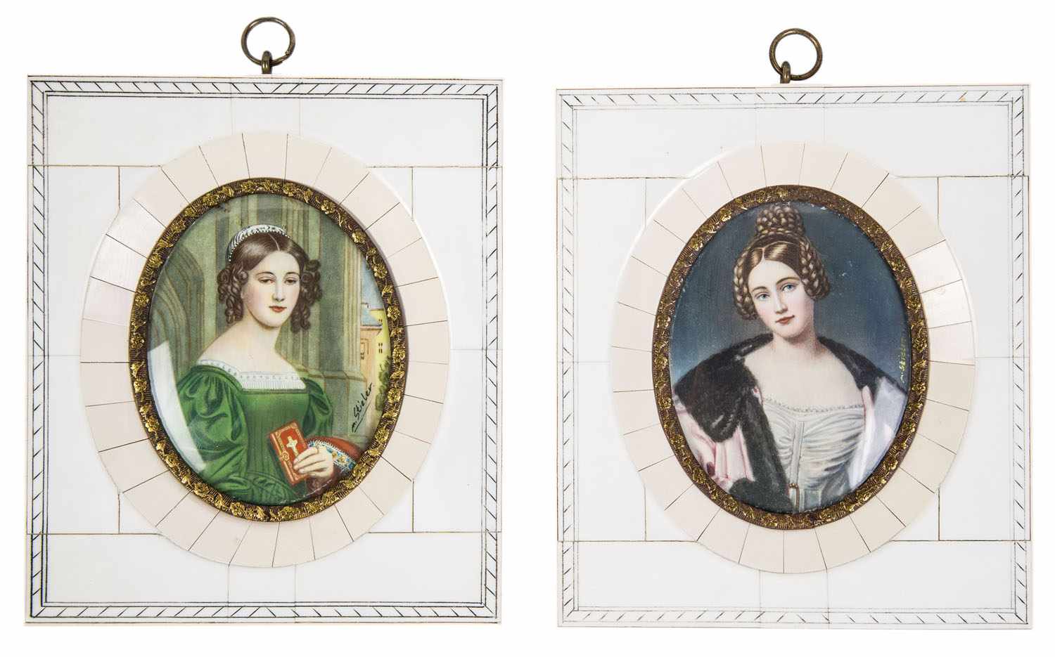 Nach Joseph Karl Stieler 1781 Mainz - 1858 München Zwei Porträtminiaturen mit Schulterstücken von