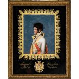 Museale Glasplatte mit Brustbildnis von "Jérome Napoléon Roi de Westphalie" Signiert "QUIRIN