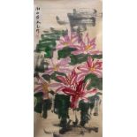 Huang Yongyu Umkreis1924 Fenghuang/China Stillleben mit rosa Blüten. Tusche auf Papier als